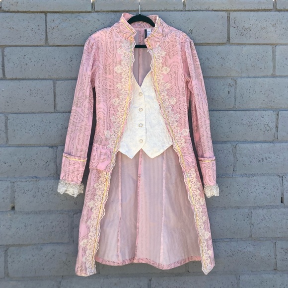 Velvet Pink And Gold Paisley Victorian Coat by Leg Avenue - Picture 1 of 12
